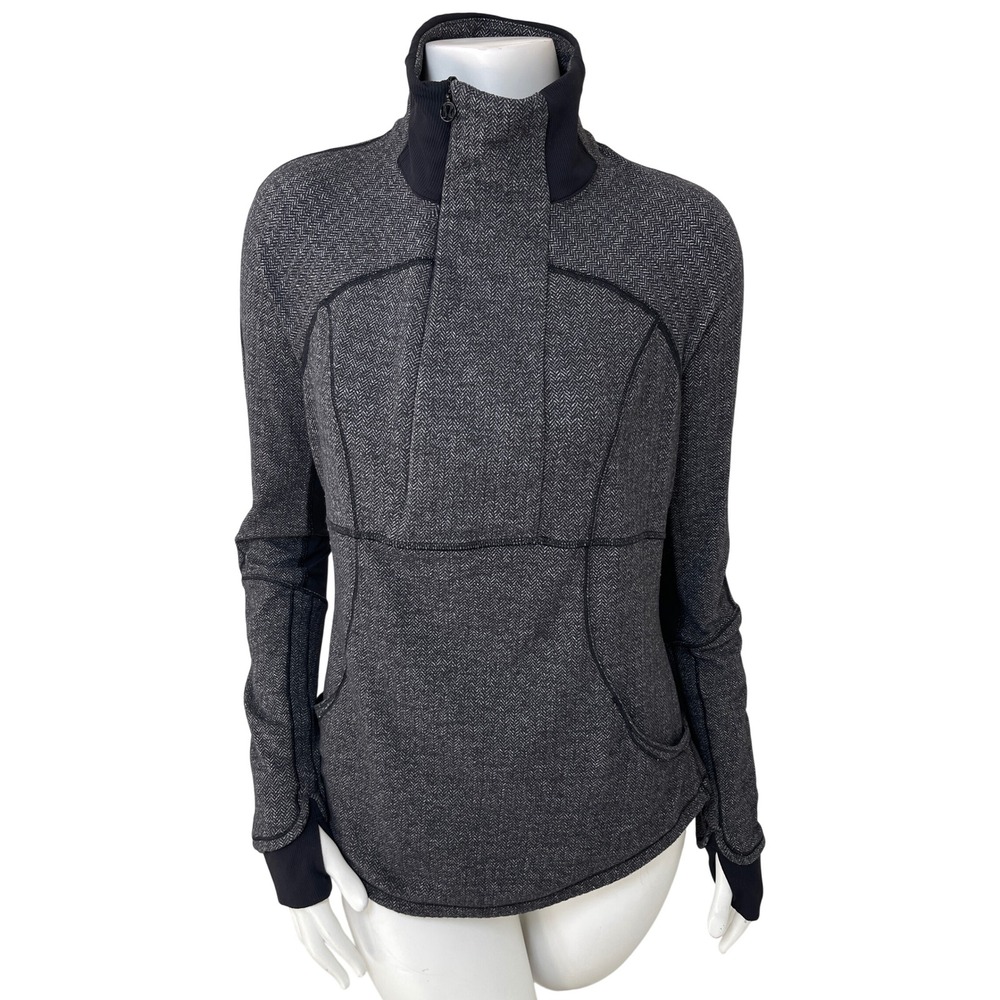 Lululemon Base Runner 1/2 Zip Pullover Herringbone Black White Size 10